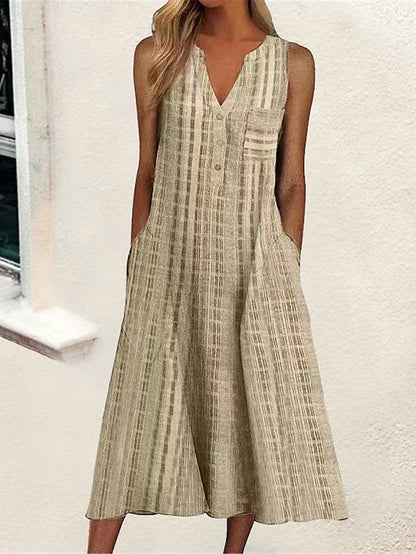 Women's Casual Dress Tank Dress Summer Dress Plaid Button Pocket V Neck Midi Dress Active Fashion Outdoor Daily Sleeveless Loose Fit Black Pink Blue Summer Spring S M L XL XXL