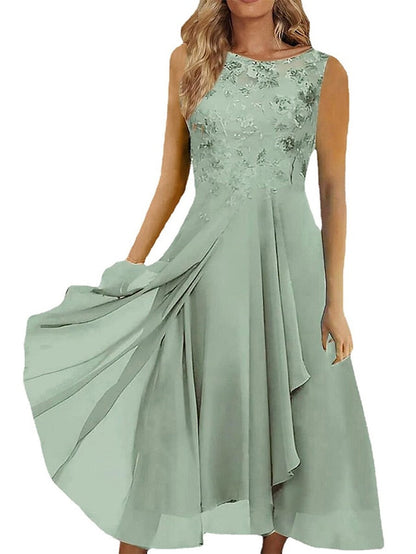 Women's Wedding Guest Dress Party Dress Lace Dress Midi Dress Blue Green Dark Blue Sleeveless Pure Color Lace Summer Spring Fall Crew Neck Fashion Wedding Guest Vacation Summer Dress Loose Fit S