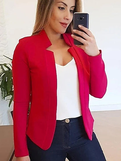 Women's Blazer Solid Color Classic Office / Business Long Sleeve Coat Spring Fall Causal Open Front Regular Jacket Light Pink