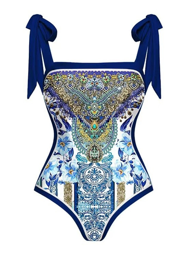 Women's Swimwear One Piece Beach Bottom Normal Swimsuit 2 Piece Printing Graphic Yellow Royal Blue Blue Sky Blue Bodysuit Bathing Suits Sports Beach Wear Summer