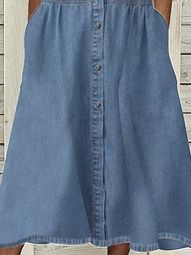 Women's Casual Dress Denim Shirt Dress Maxi long Dress Denim Basic Modern Outdoor Daily Vacation Shirt Collar Button Pocket Short Sleeve Summer Spring Fall Regular Fit Blue Pure Color S M L XL