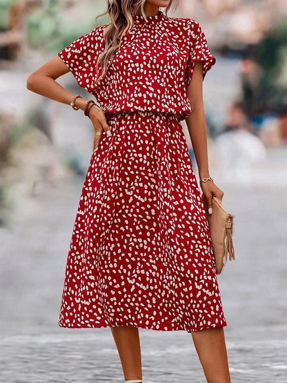 Women's Casual Dress A Line Dress Floral Dress Floral Ditsy Floral Print Crew Neck Midi Dress Fashion Modern Outdoor Date Short Sleeve Loose Fit Black Red Blue Summer Spring S M L XL