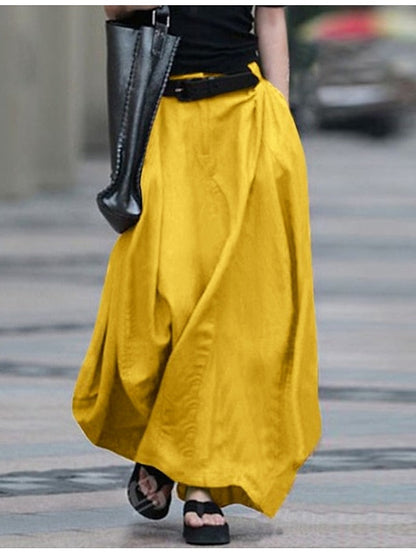 Women's Skirt Work Skirts Long Skirt Maxi Cotton Black Yellow Red Dark Gray Skirts Summer Pocket Without Lining Basic Summer Street S M L