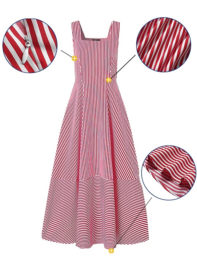 Women's Long Dress Maxi Dress Casual Dress Swing Dress A Line Dress Striped Basic Fashion Holiday Vacation Going out Ruffle Print Sleeveless Square Neck Dress Regular Fit Black Red Blue Spring Summer