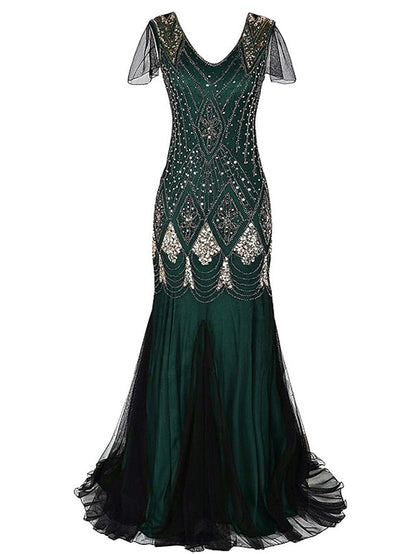 Women's Prom Dress Lace Dress Vintage Dress Long Dress Maxi Dress Black Burgundy Dark Green Sleeveless Plain Sequins Spring Fall Winter V Neck Fashion Evening Party S M L XL 2XL 3XL