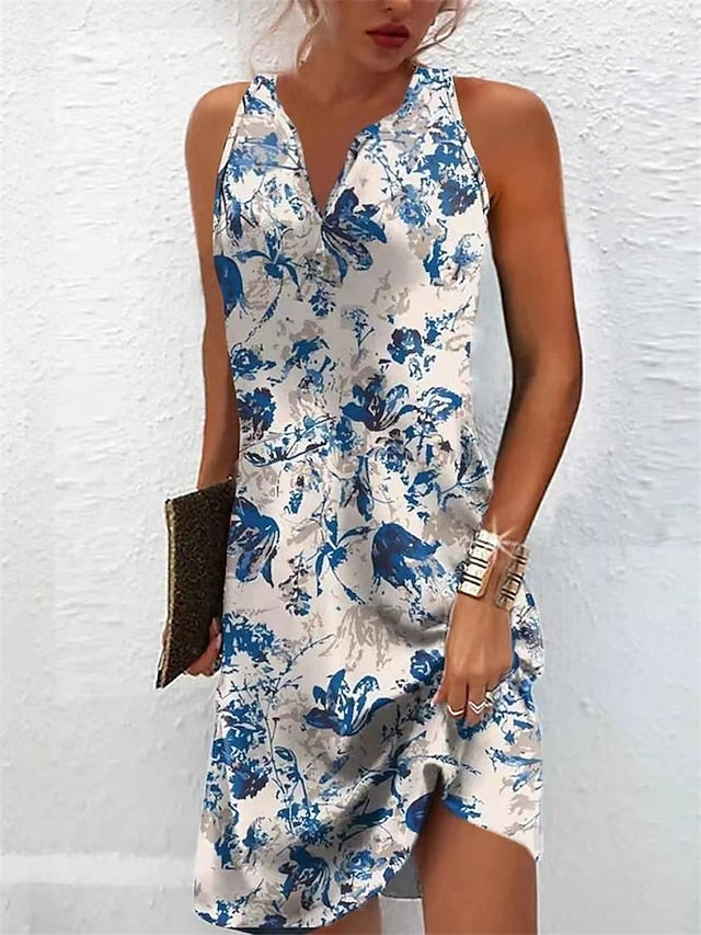 Women's Casual Dress Tank Dress Summer Dress Floral Button Print Split Neck Mini Dress Active Fashion Daily Holiday Sleeveless Regular Fit Blue Green Light Blue Summer Spring S M L XL XXL