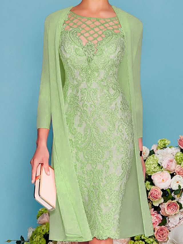 Women‘s Lace Dress Dress Set Midi Dress Pink Yellow Light Green Light gray Light Blue White 3/4 Length Sleeve Floral Pure Color Lace Summer Spring Crew Neck Elegant Classic Party S M L XL XXL 3XL