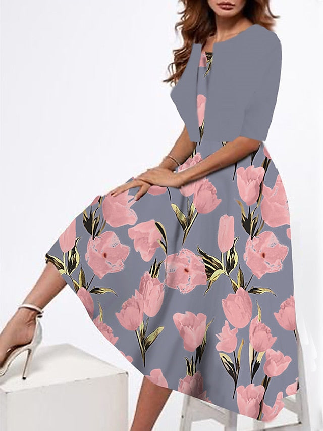 Women's Two Piece Dress Set Casual Dress Tank Dress Outdoor Daily Fashion Streetwear Print Midi Dress Strap Half Sleeve Floral Loose Fit Pink Dark Pink Peach Summer Spring S M L XL XXL