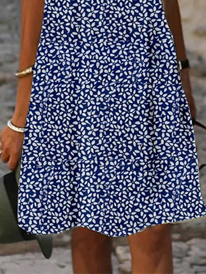 Women's Casual Dress Shift Dress Midi Dress Dark Blue Light Blue Short Sleeve Floral Print Spring Summer V Neck Vacation S M L XL XXL 3XL