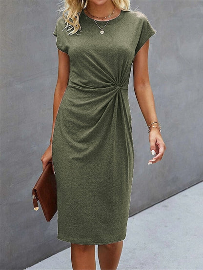 Women's Casual Dress Sheath Dress Summer Dress Midi Dress Knot Front Daily Date Going out Fashion Basic Crew Neck Short Sleeve Regular Fit Black Green Gray Color S M L XL XXL Size