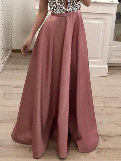 Women's Prom Dress Party Dress Sequin Dress Long Dress Maxi Dress Pink Sleeveless Pure Color Sequins Summer Spring Fall Deep V Fashion Evening Party Wedding Guest Vacation Slim S M L XL