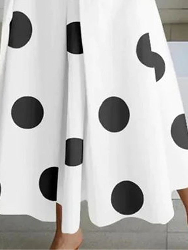 Women's Shirt Dress Casual Dress Swing Dress Maxi long Dress Outdoor Office Daily Satin Fashion Modern Shirt Collar Button Pocket Sleeveless Summer Spring Regular Fit Black White Green Polka Dot